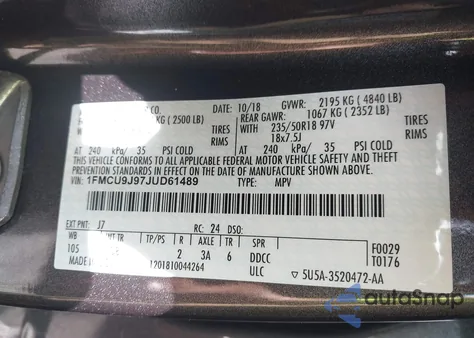 2018 Ford Escape Titanium из США, поврежденный, VIN 1FMCU9J97JUD61489